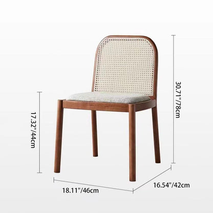Traditional Chinese Square Round Sleek Hollow Linen Lambswool Leather Rattan Solid Wood Dining Chair Backrest Armless For Dining Room