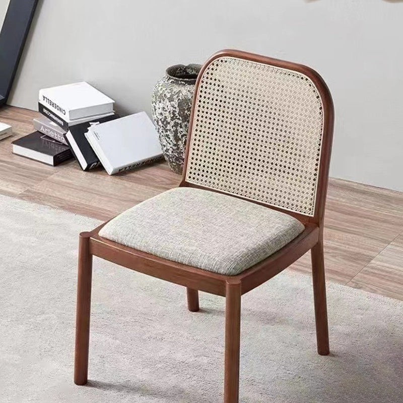 Traditional Chinese Square Round Sleek Hollow Linen Lambswool Leather Rattan Solid Wood Dining Chair Backrest Armless For Dining Room