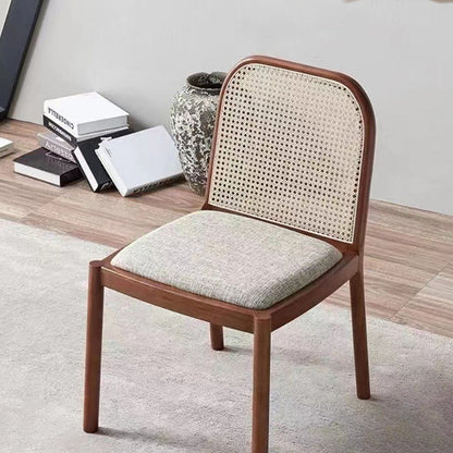 Traditional Chinese Square Round Sleek Hollow Linen Lambswool Leather Rattan Solid Wood Dining Chair Backrest Armless For Dining Room