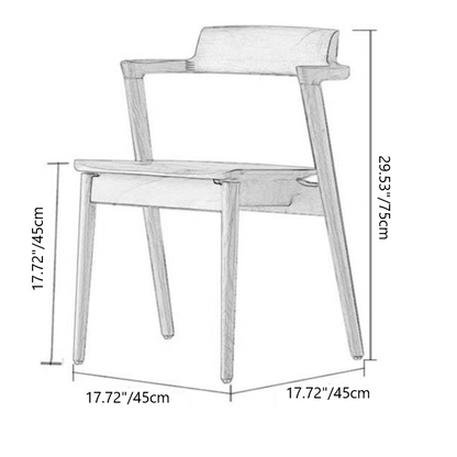 Contemporary Scandinavian Square Curved Rounded Solid Wood Dining Chair Backrest Armrest For Dining Room