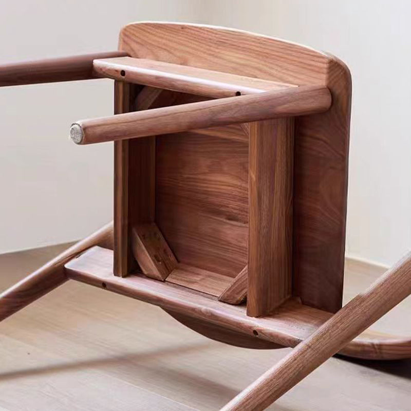 Contemporary Scandinavian Square Curved Rounded Solid Wood Dining Chair Backrest Armrest For Dining Room