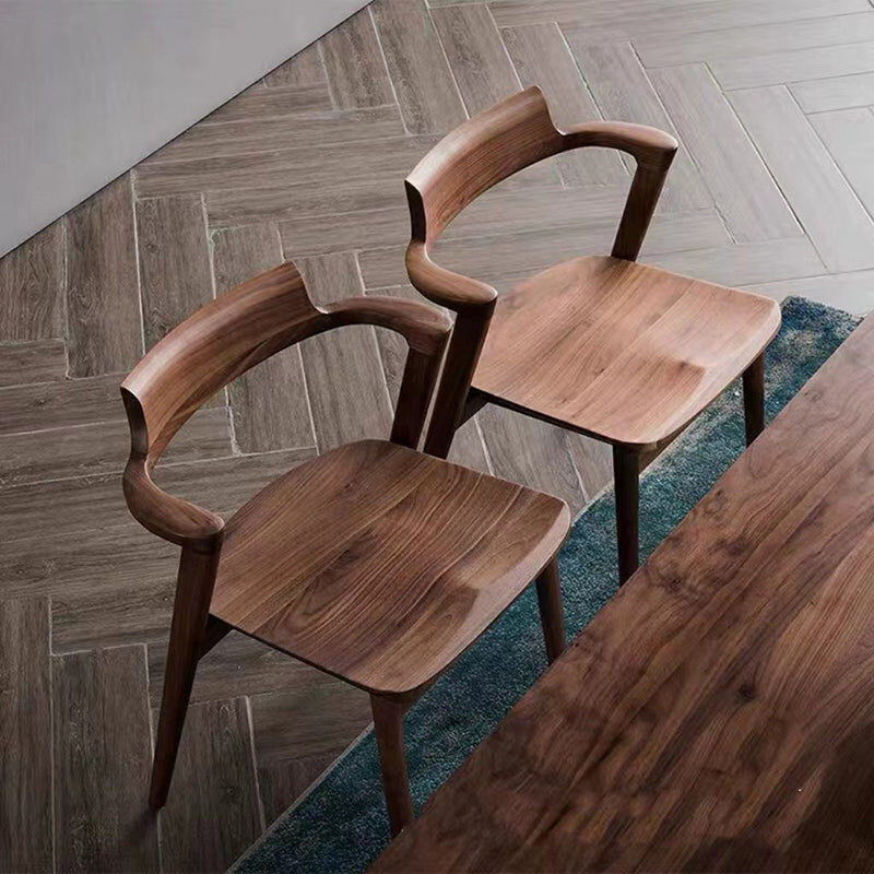 Contemporary Scandinavian Square Curved Rounded Solid Wood Dining Chair Backrest Armrest For Dining Room