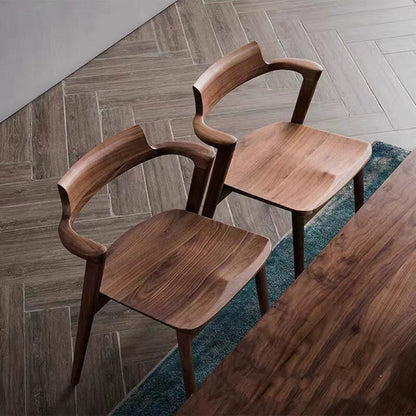 Contemporary Scandinavian Square Curved Rounded Solid Wood Dining Chair Backrest Armrest For Dining Room