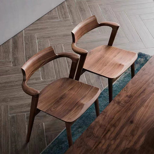 Contemporary Scandinavian Square Curved Rounded Solid Wood Dining Chair Backrest Armrest For Dining Room
