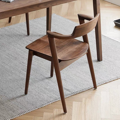 Contemporary Scandinavian Square Curved Rounded Solid Wood Dining Chair Backrest Armrest For Dining Room