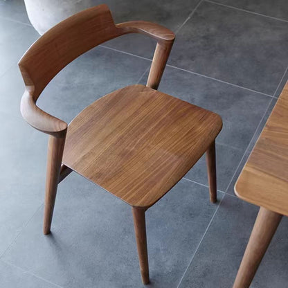 Contemporary Scandinavian Square Curved Rounded Solid Wood Dining Chair Backrest Armrest For Dining Room