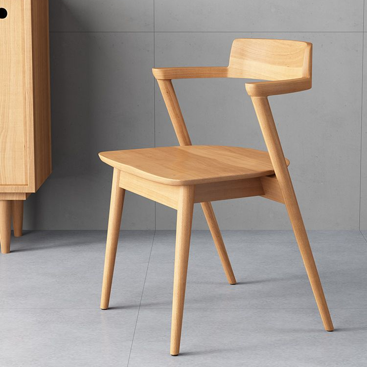 Contemporary Scandinavian Square Curved Rounded Solid Wood Dining Chair Backrest Armrest For Dining Room