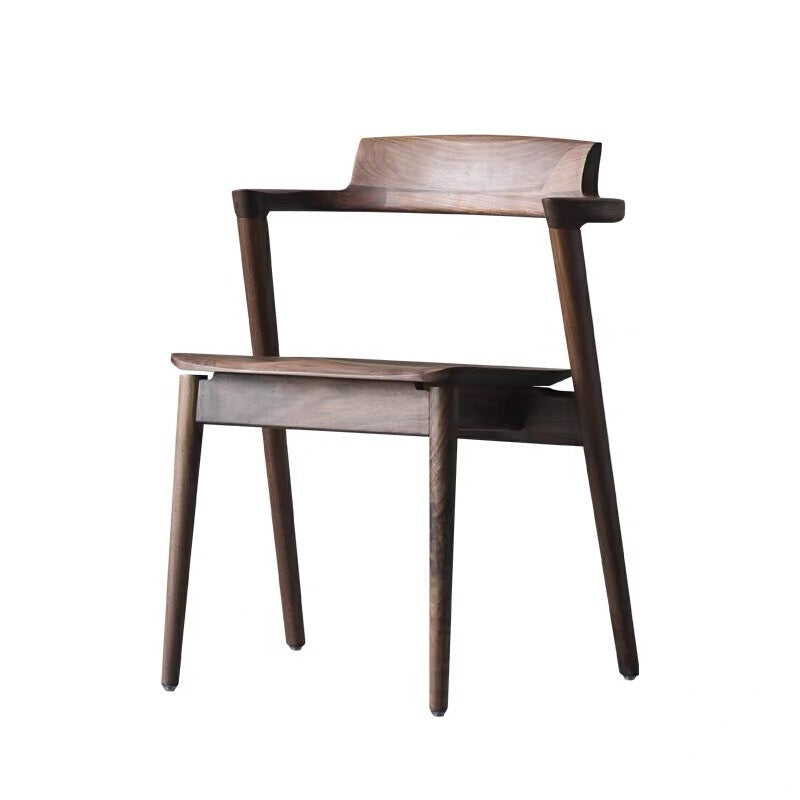 Contemporary Scandinavian Square Curved Rounded Solid Wood Dining Chair Backrest Armrest For Dining Room