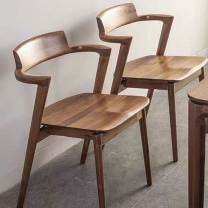 Contemporary Scandinavian Square Curved Rounded Solid Wood Dining Chair Backrest Armrest For Dining Room