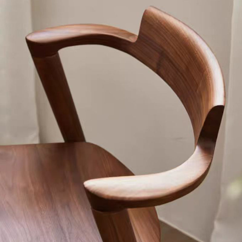 Contemporary Scandinavian Square Curved Rounded Solid Wood Dining Chair Backrest Armrest For Dining Room