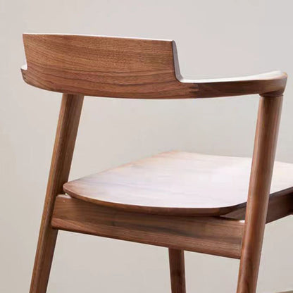 Contemporary Scandinavian Square Curved Rounded Solid Wood Dining Chair Backrest Armrest For Dining Room