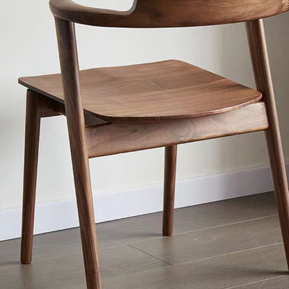 Contemporary Scandinavian Square Curved Rounded Solid Wood Dining Chair Backrest Armrest For Dining Room