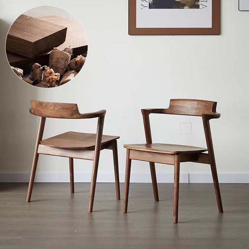 Contemporary Scandinavian Square Curved Rounded Solid Wood Dining Chair Backrest Armrest For Dining Room