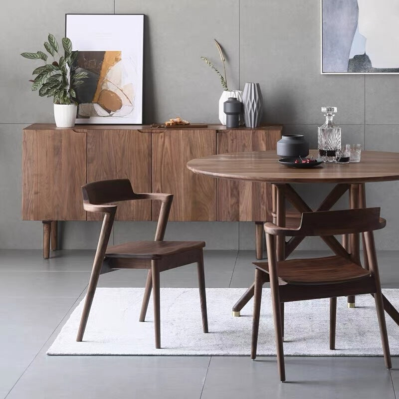 Contemporary Scandinavian Square Curved Rounded Solid Wood Dining Chair Backrest Armrest For Dining Room