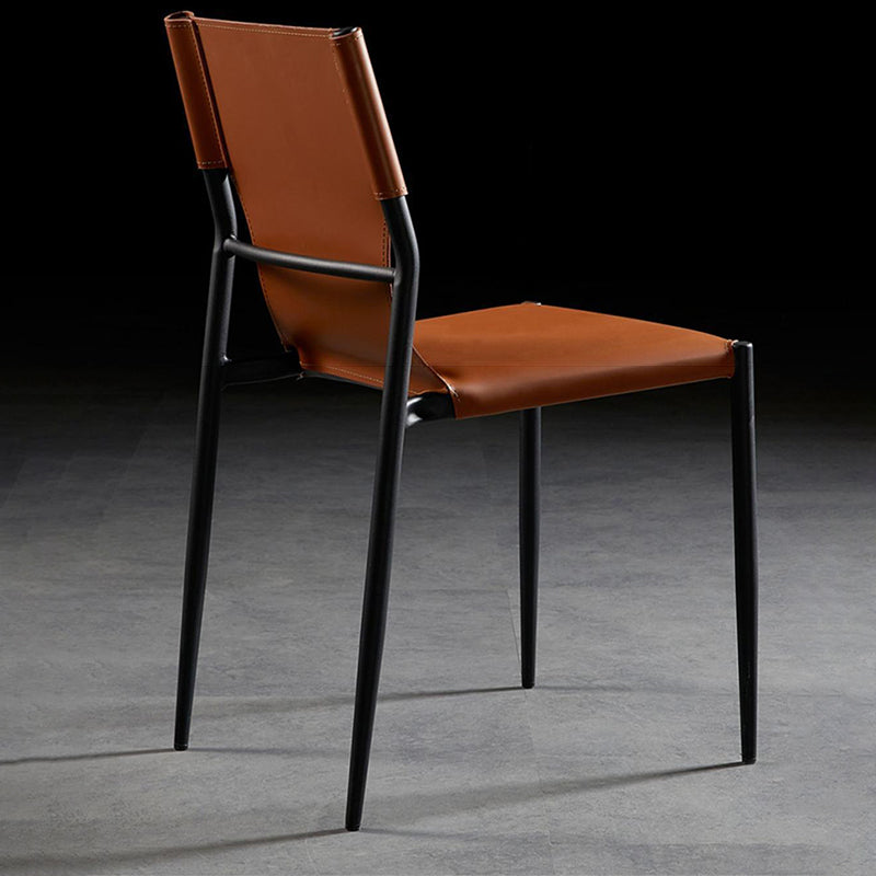Contemporary Scandinavian Hard Leather Square Saddle Synthetic leather Carbon Steel Metal Dining Chair Backrest For Dining Room