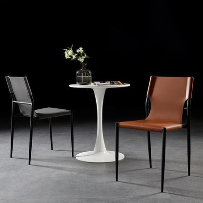 Contemporary Scandinavian Hard Leather Square Saddle Synthetic leather Carbon Steel Metal Dining Chair Backrest For Dining Room