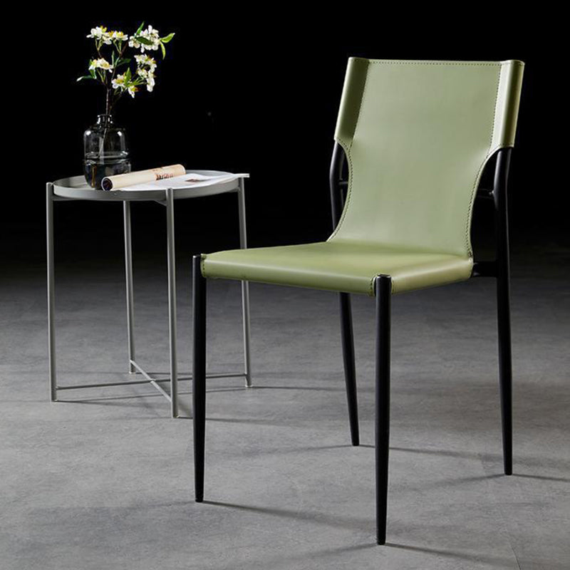 Contemporary Scandinavian Hard Leather Square Saddle Synthetic leather Carbon Steel Metal Dining Chair Backrest For Dining Room