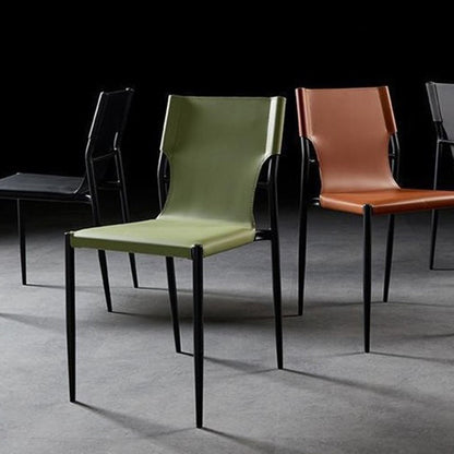 Contemporary Scandinavian Hard Leather Square Saddle Synthetic leather Carbon Steel Metal Dining Chair Backrest For Dining Room