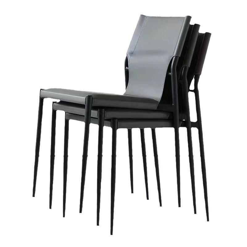 Contemporary Scandinavian Hard Leather Square Saddle Synthetic leather Carbon Steel Metal Dining Chair Backrest For Dining Room