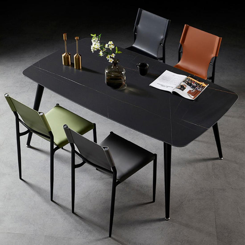 Contemporary Scandinavian Hard Leather Square Saddle Synthetic leather Carbon Steel Metal Dining Chair Backrest For Dining Room