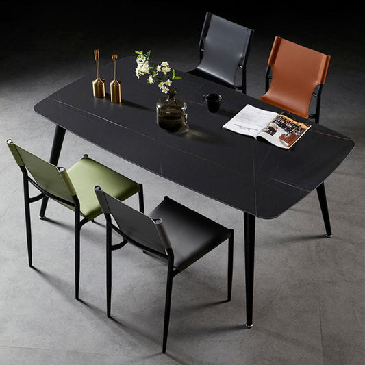 Contemporary Scandinavian Hard Leather Square Saddle Synthetic leather Carbon Steel Metal Dining Chair Backrest For Dining Room