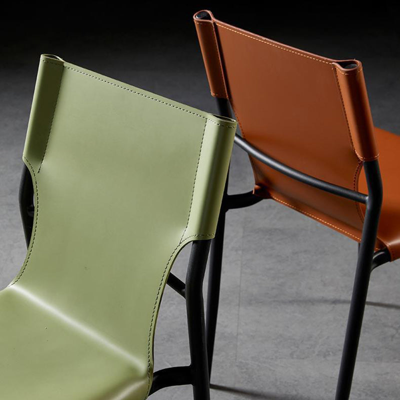 Contemporary Scandinavian Hard Leather Square Saddle Synthetic leather Carbon Steel Metal Dining Chair Backrest For Dining Room