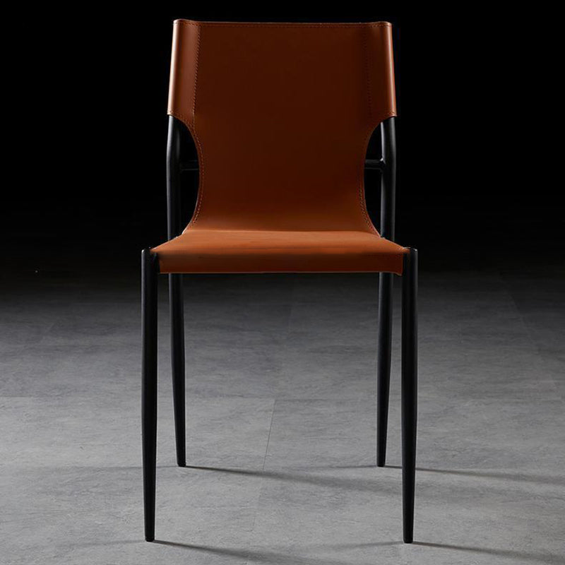 Contemporary Scandinavian Hard Leather Square Saddle Synthetic leather Carbon Steel Metal Dining Chair Backrest For Dining Room