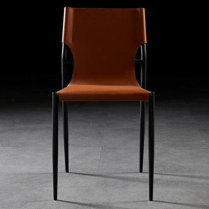Contemporary Scandinavian Hard Leather Square Saddle Synthetic leather Carbon Steel Metal Dining Chair Backrest For Dining Room