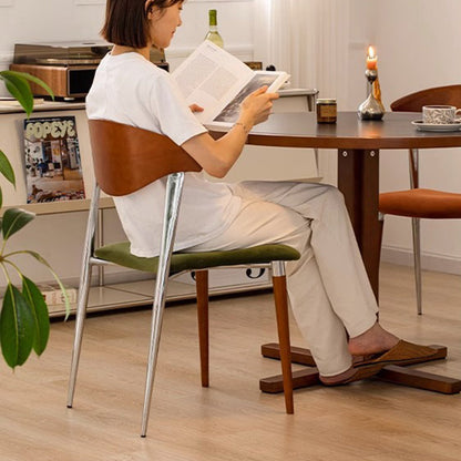 Traditional Vintage Cowl Bend Square Fabric Metal Dining Chair Backrest For Dining Room