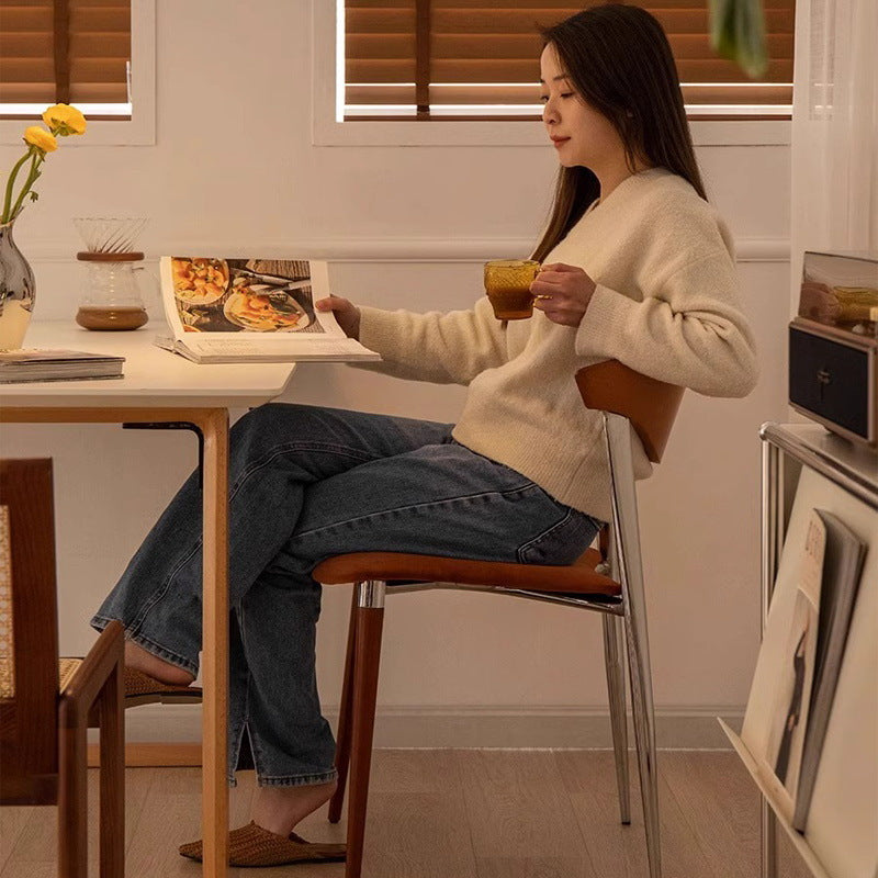 Traditional Vintage Cowl Bend Square Fabric Metal Dining Chair Backrest For Dining Room