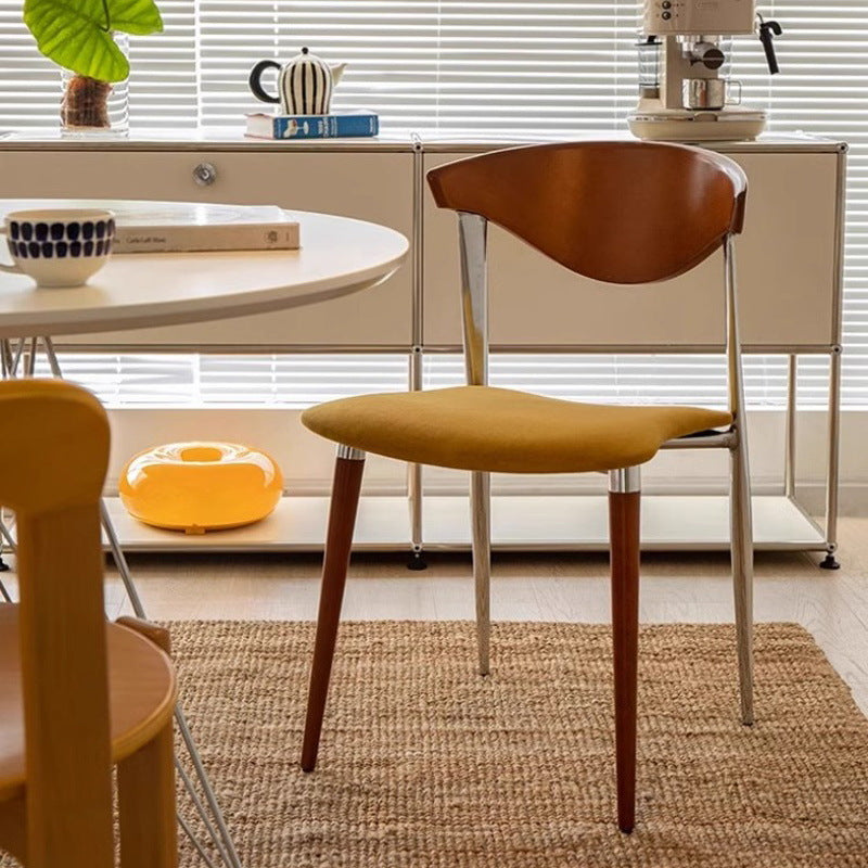 Traditional Vintage Cowl Bend Square Fabric Metal Dining Chair Backrest For Dining Room