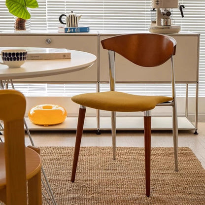 Traditional Vintage Cowl Bend Square Fabric Metal Dining Chair Backrest For Dining Room