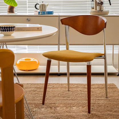 Traditional Vintage Cowl Bend Square Fabric Metal Dining Chair Backrest For Dining Room