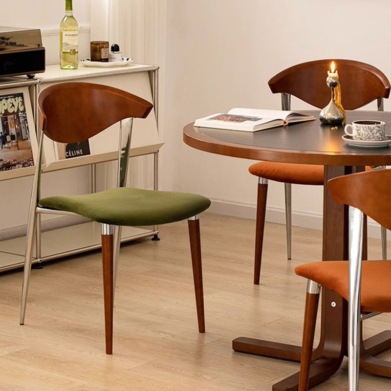 Traditional Vintage Cowl Bend Square Fabric Metal Dining Chair Backrest For Dining Room