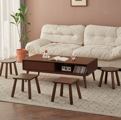 Modern Minimalist Square Rubberwood Chair Backless For Living Room