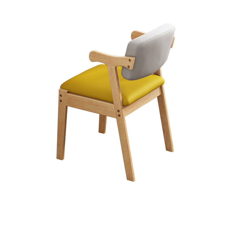 Contemporary Scandinavian Square Z Shape Fabric Faux Leather Wood Dining Chair Backrest Armrest For Dining Room