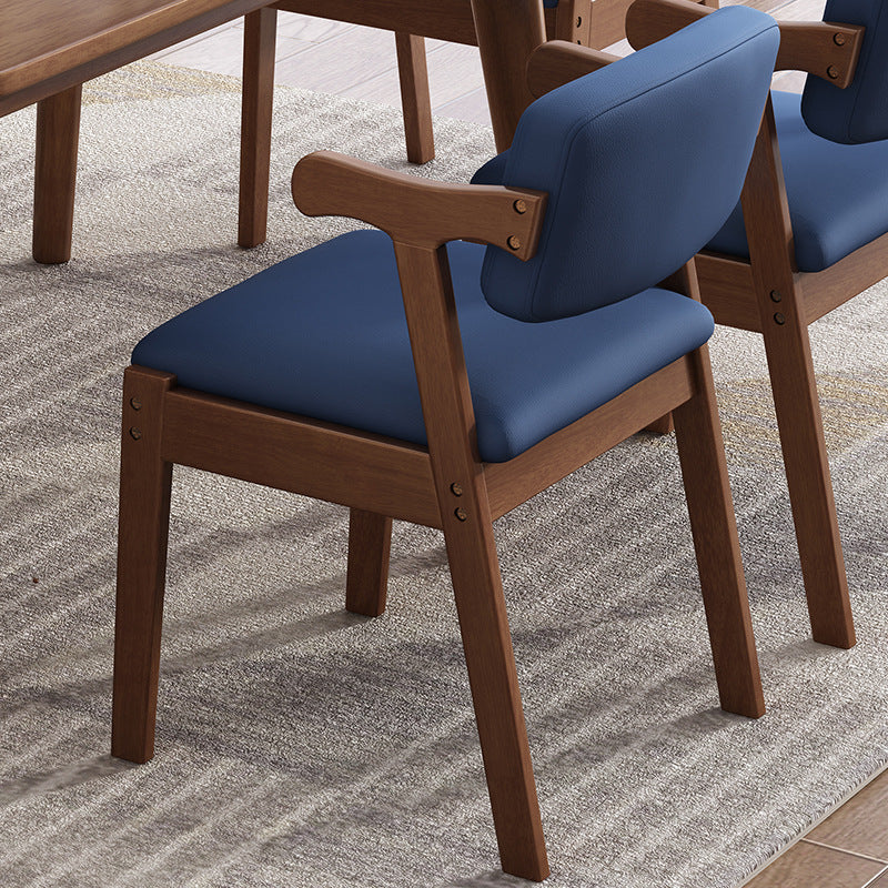 Contemporary Scandinavian Square Z Shape Fabric Faux Leather Wood Dining Chair Backrest Armrest For Dining Room