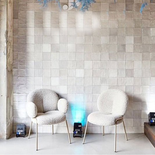 Traditional Rustic Flat Round Curved Lambswool Metal Dining Chair Backrest For Dining Room