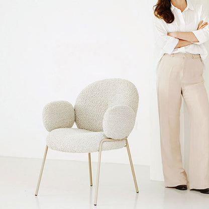 Traditional Rustic Flat Round Curved Lambswool Metal Dining Chair Backrest For Dining Room