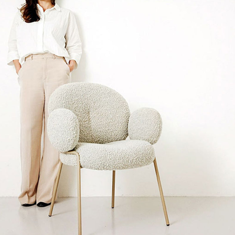 Traditional Rustic Flat Round Curved Lambswool Metal Dining Chair Backrest For Dining Room