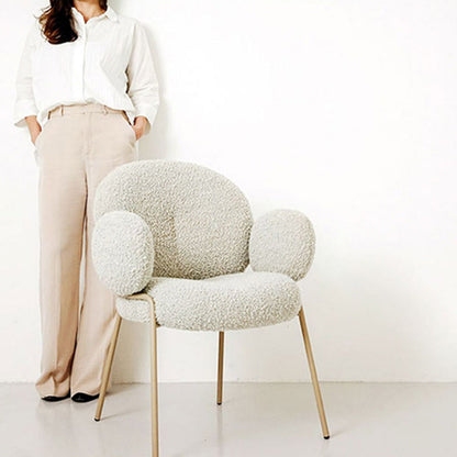 Traditional Rustic Flat Round Curved Lambswool Metal Dining Chair Backrest For Dining Room