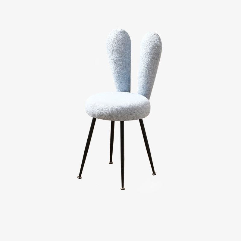 Modern Art Deco Rabbit Ears Round Lambswool Carbon Steel Vanity Stool Backrest For Bedroom