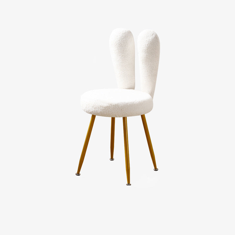 Modern Art Deco Rabbit Ears Round Lambswool Carbon Steel Vanity Stool Backrest For Bedroom