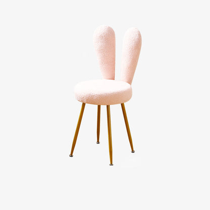Modern Art Deco Rabbit Ears Round Lambswool Carbon Steel Vanity Stool Backrest For Bedroom