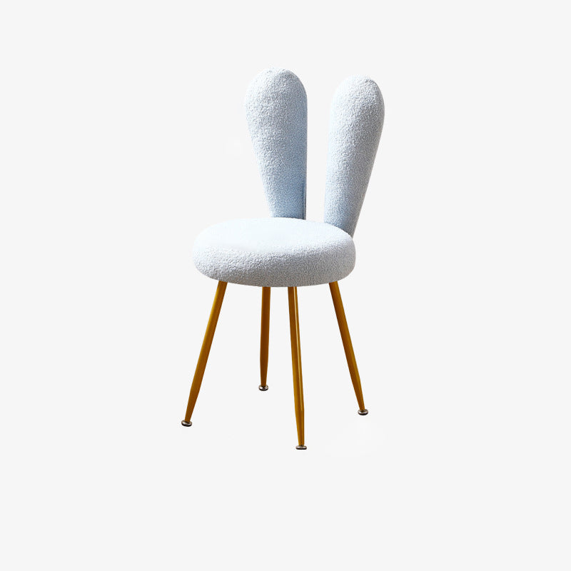 Modern Art Deco Rabbit Ears Round Lambswool Carbon Steel Vanity Stool Backrest For Bedroom
