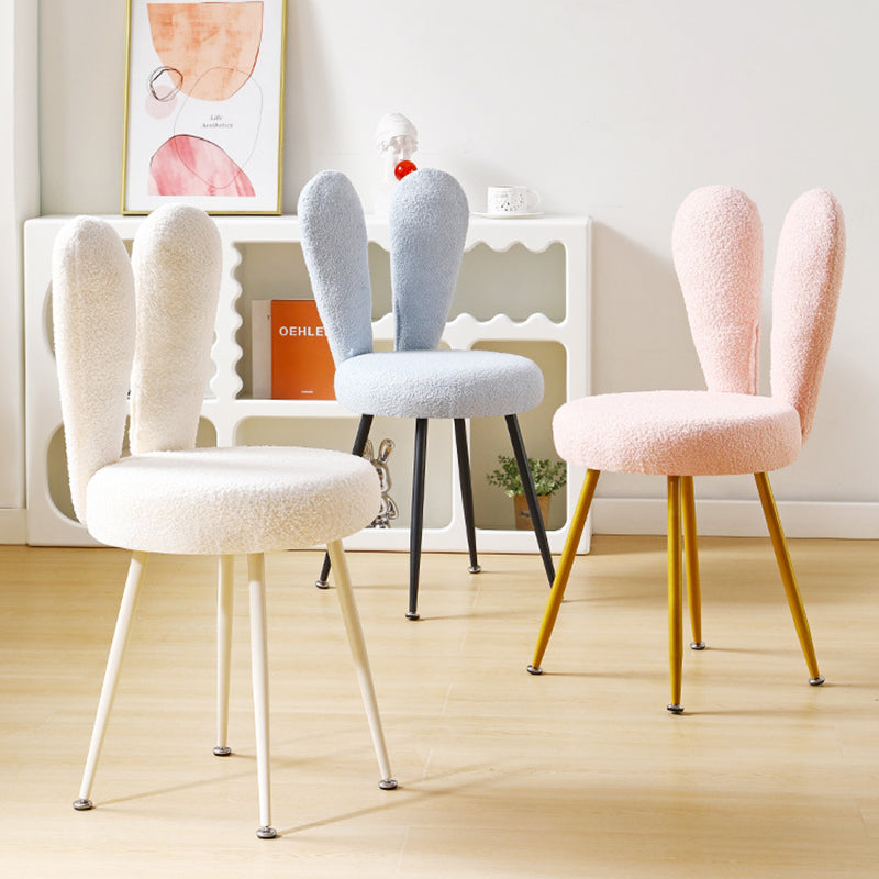 Modern Art Deco Rabbit Ears Round Lambswool Carbon Steel Vanity Stool Backrest For Bedroom
