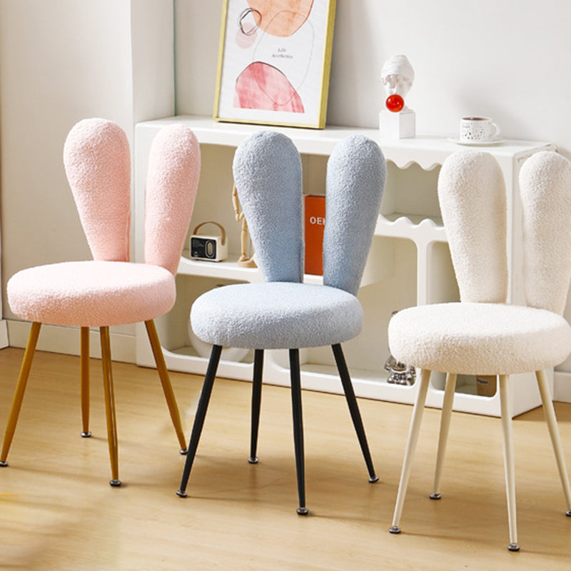 Modern Art Deco Rabbit Ears Round Lambswool Carbon Steel Vanity Stool Backrest For Bedroom