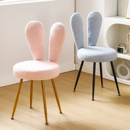 Modern Art Deco Rabbit Ears Round Lambswool Carbon Steel Vanity Stool Backrest For Bedroom