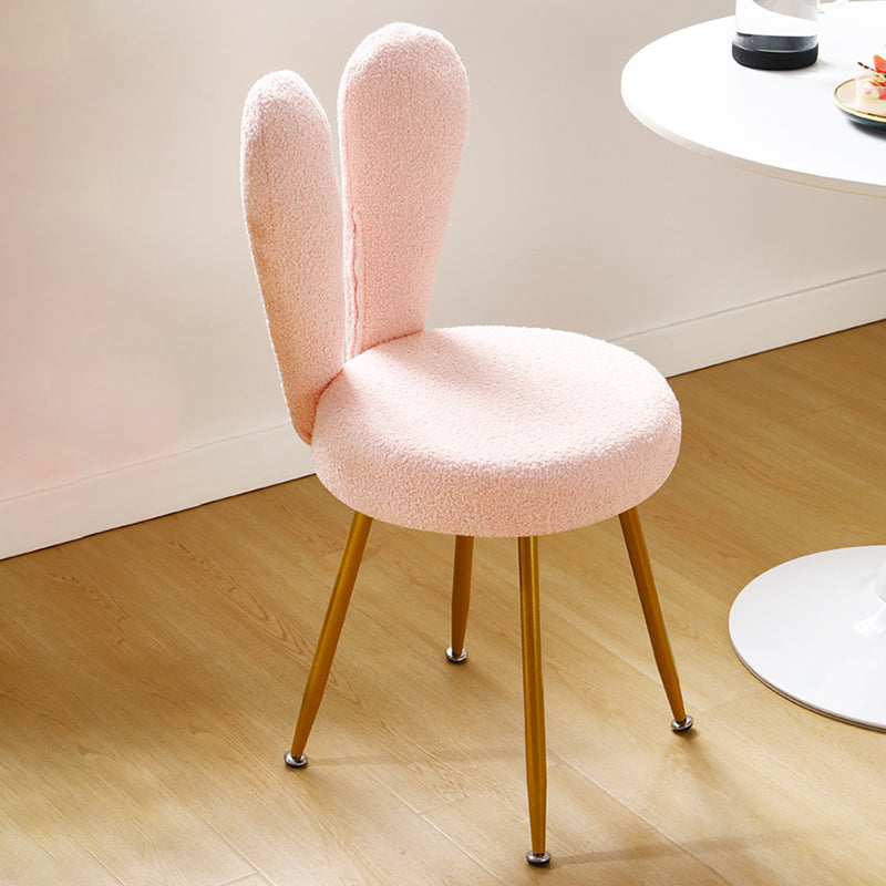 Modern Art Deco Rabbit Ears Round Lambswool Carbon Steel Vanity Stool Backrest For Bedroom