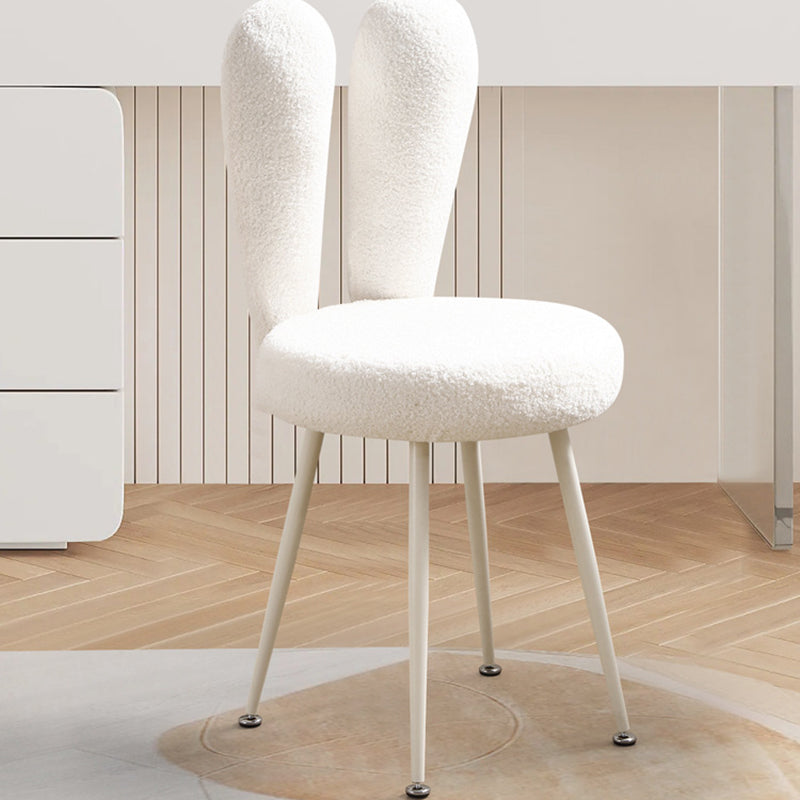 Modern Art Deco Rabbit Ears Round Lambswool Carbon Steel Vanity Stool Backrest For Bedroom